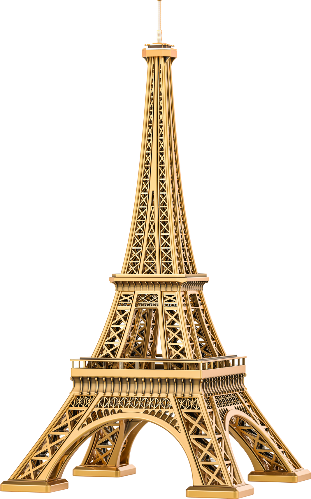 Golden Eiffel Tower. 3D rendering isolated on transparent background